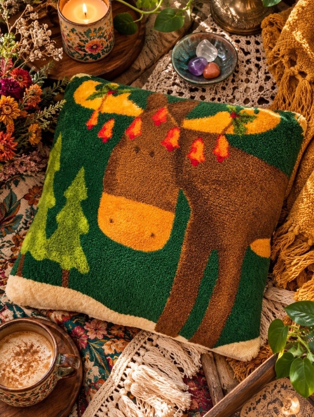 4/$15 11x11 Christmas Reindeer Pillow Woodland Holiday Decor Cozy Christmas Cabi